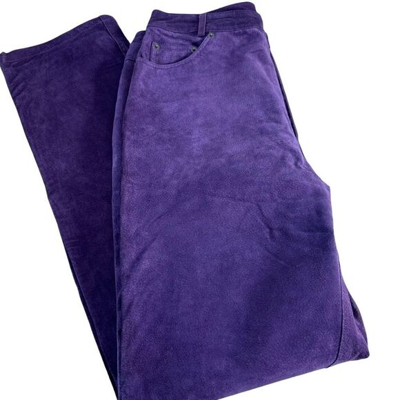 Bagatelle Vintage NWT Wine Suede Leather High Waist Straight Leg Pant Sz 12 LONG - Picture 2 of 11